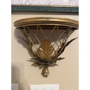 Two's Company Elmsford Gold Metal Wall‎ Shelf Acanthus Leaf Decor 12" Wide